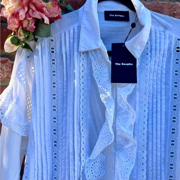 The Kooples Vintage Style White Lace Ruffled Long Sleeve Blouse Top NWT - Picture 3 of 9